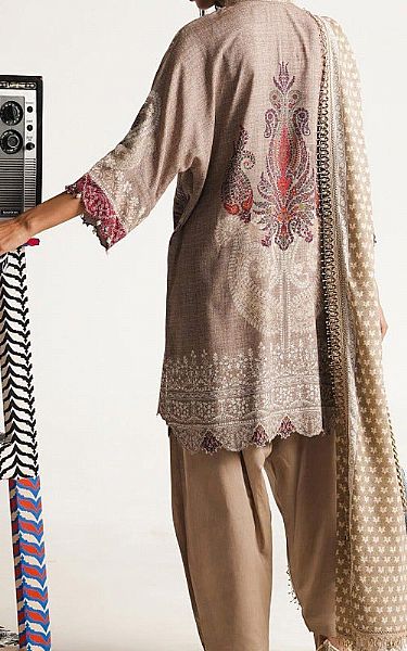 Sana Safinaz Beige Linen Suit | Pakistani Winter Dresses- Image 2