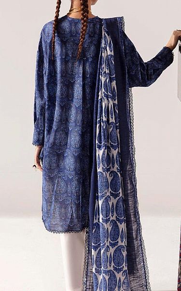 Sana Safinaz Royal Blue Slub Suit (2 Pcs) | Pakistani Winter Dresses- Image 2