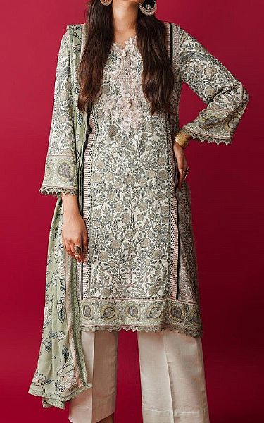 Sana Safinaz Off-white Linen Suit (2 Pcs) | Pakistani Winter Dresses- Image 1