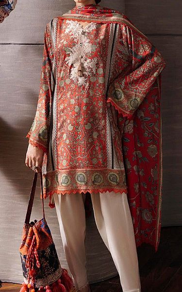 Sana Safinaz Pastel Red Linen Suit (2 Pcs) | Pakistani Winter Dresses- Image 1