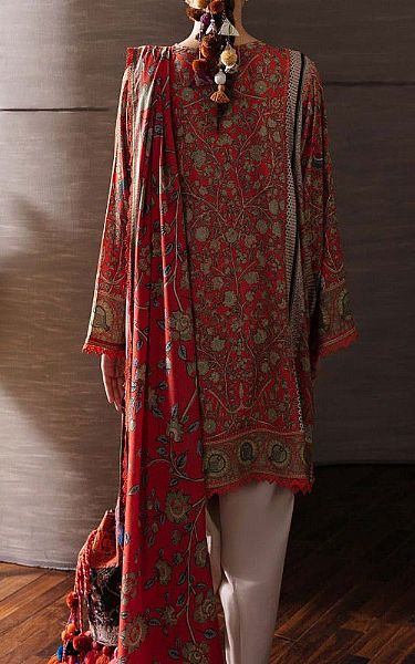 Sana Safinaz Pastel Red Linen Suit (2 Pcs) | Pakistani Winter Dresses- Image 2