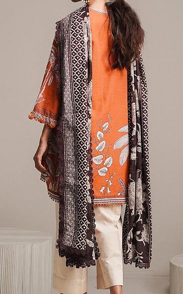 Sana Safinaz Safety Orange Slub Suit (2 Pcs) | Pakistani Winter Dresses- Image 2