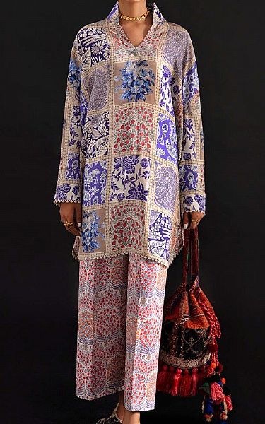 Sana Safinaz Multi Color Linen Suit (2 Pcs) | Pakistani Winter Dresses- Image 1