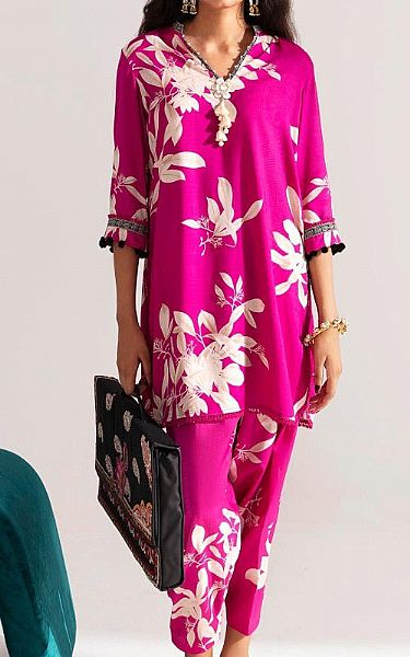 Sana Safinaz Shocking Pink Linen Suit (2 Pcs) | Pakistani Winter Dresses- Image 1