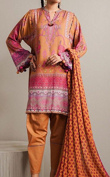 Sana Safinaz Safety Orange Linen Suit | Pakistani Winter Dresses- Image 1