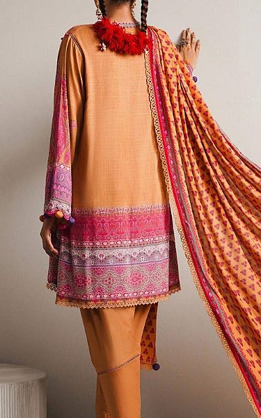 Sana Safinaz Safety Orange Linen Suit | Pakistani Winter Dresses- Image 2