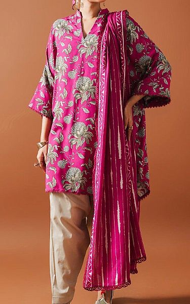 Sana Safinaz Magenta Linen Suit (2 Pcs) | Pakistani Winter Dresses- Image 1