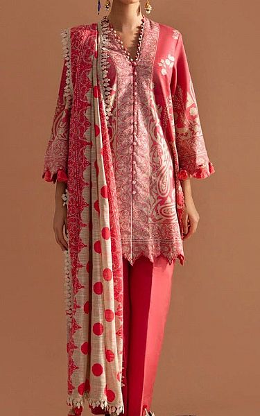Sana Safinaz Brink Pink Slub Suit | Pakistani Winter Dresses- Image 1