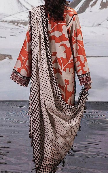 Sana Safinaz Ivory/Vermillion Slub Suit (2 Pcs) | Pakistani Winter Dresses in USA- Image 2