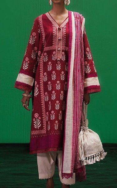 Sana Safinaz Maroon Slub Suit (2 Pcs) | Pakistani Winter Dresses- Image 1