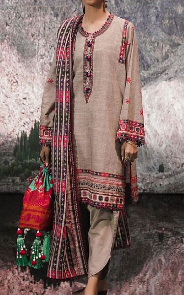 Sana Safinaz Beige Slub Suit | Pakistani Winter Dresses- Image 1