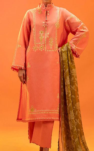 Sana Safinaz Salmon Pink Lawn Suit | Pakistani Lawn Dress in USA- Image 1