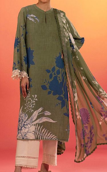 Sana Safinaz Army Green Lawn Suit (2 Pcs) | Pakistani Lawn Dress in USA- Image 1