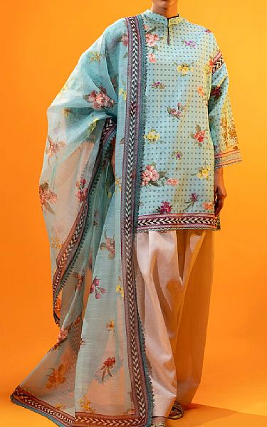Sana Safinaz Turquoise Lawn Suit (2 Pcs) | Pakistani Lawn Dress in USA- Image 1