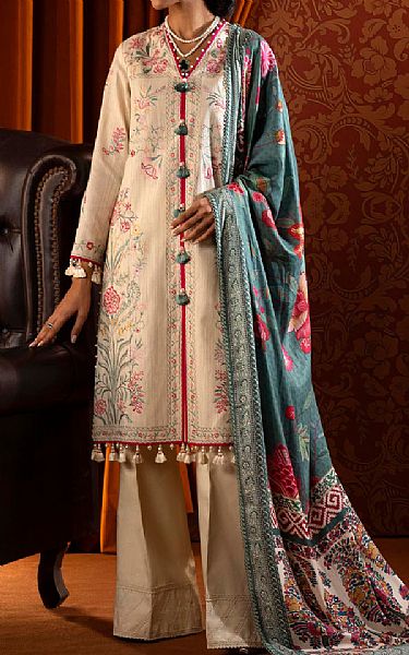 Sana Safinaz Ivory/Teal Slub Suit | Pakistani Winter Dresses in USA- Image 1