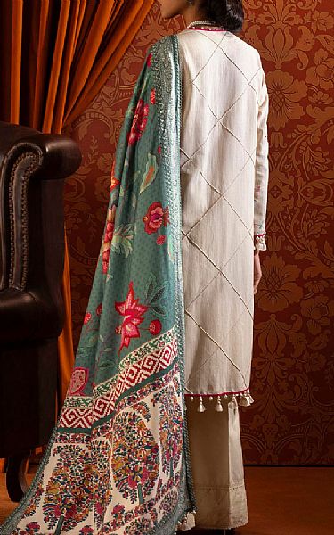Sana Safinaz Ivory/Teal Slub Suit | Pakistani Winter Dresses in USA- Image 2