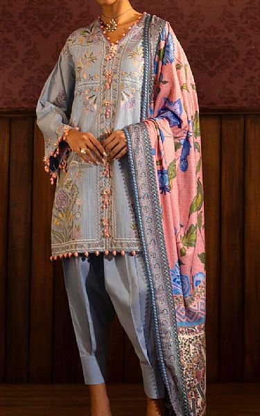 Sana Safinaz Baby Blue Slub Suit | Pakistani Winter Dresses in USA- Image 1