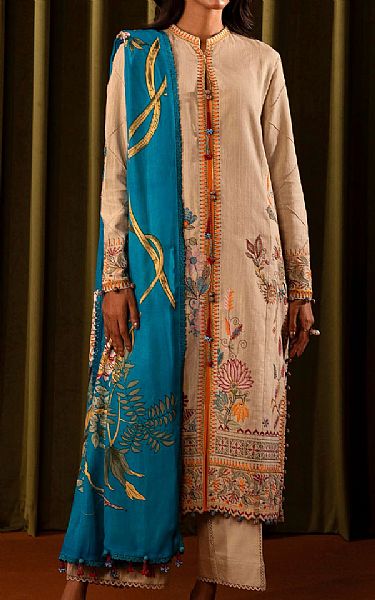 Sana Safinaz Off-white Slub Suit | Pakistani Winter Dresses in USA- Image 1