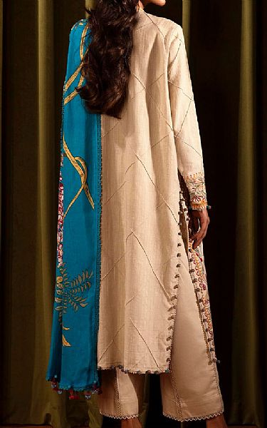 Sana Safinaz Off-white Slub Suit | Pakistani Winter Dresses in USA- Image 2