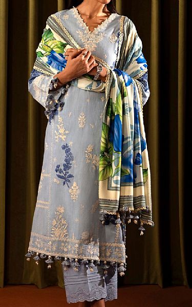 Sana Safinaz Baby Blue Slub Suit | Pakistani Winter Dresses in USA- Image 1
