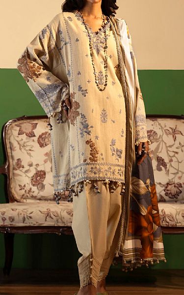 Sana Safinaz Ivory Slub Suit | Pakistani Winter Dresses in USA- Image 1