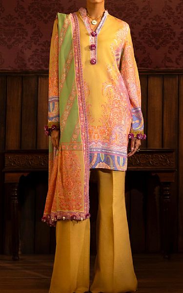Sana Safinaz Golden Yellow Linen Suit | Pakistani Winter Dresses in USA- Image 1