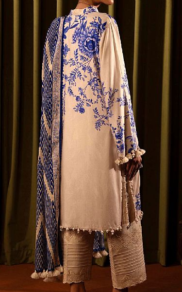 Sana Safinaz Off-white/Blue Linen Suit | Pakistani Winter Dresses in USA- Image 2