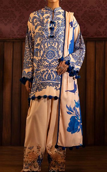 Sana Safinaz Ivory/Blue Linen Suit | Pakistani Winter Dresses in USA- Image 1