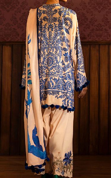 Sana Safinaz Ivory/Blue Linen Suit | Pakistani Winter Dresses in USA- Image 2