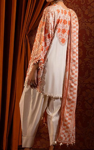 Sana Safinaz Ivory/Coral Linen Suit | Pakistani Winter Dresses in USA- Image 2