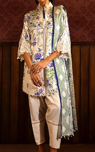 Sana Safinaz White/Blue Linen Suit | Pakistani Winter Dresses in USA- Image 1