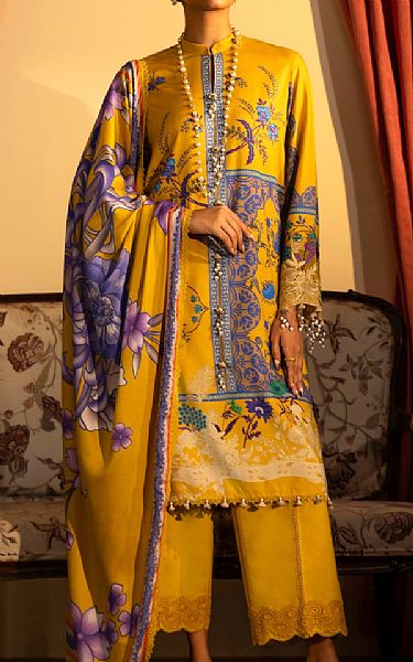 Sana Safinaz Mustard Linen Suit | Pakistani Winter Dresses in USA- Image 1