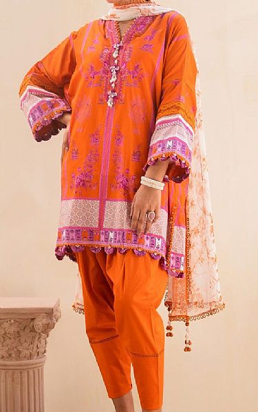 Sana Safinaz Safety Orange Lawn Suit | Pakistani Lawn Suits- Image 1
