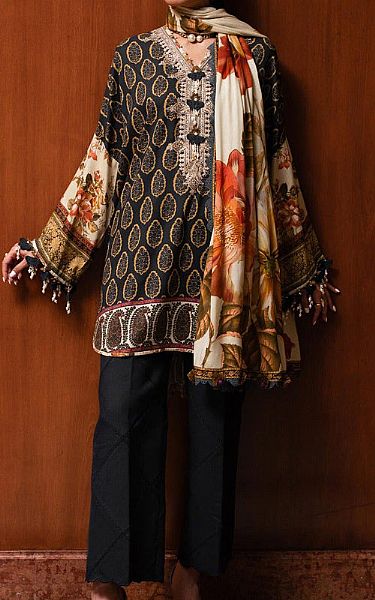 Sana Safinaz Black Linen Suit | Pakistani Winter Dresses- Image 1