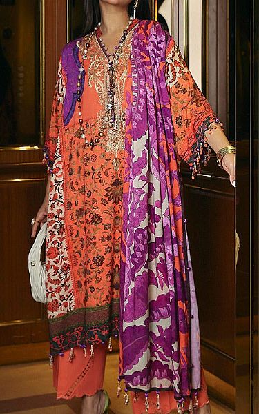 Sana Safinaz Coral Linen Suit | Pakistani Winter Dresses- Image 1