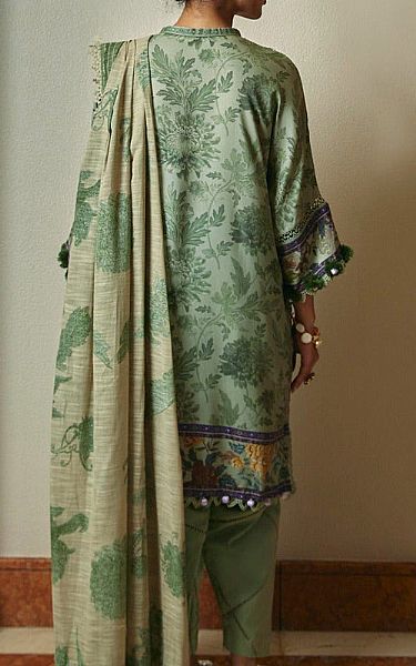 Sana Safinaz Pastel Green Linen Suit | Pakistani Winter Dresses- Image 2