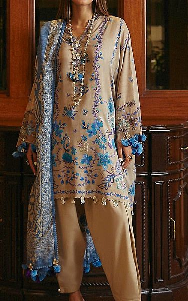 Sana Safinaz Tan Linen Suit | Pakistani Winter Dresses- Image 1