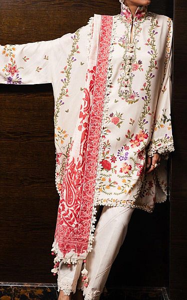 Sana Safinaz Off-white Linen Suit | Pakistani Winter Dresses- Image 1