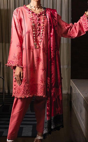 Sana Safinaz Carrot Pink Slub Suit | Pakistani Winter Dresses- Image 1