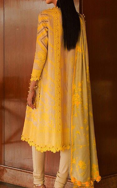 Sana Safinaz Yellow/Ivory Slub nen Suit | Pakistani Winter Dresses- Image 2