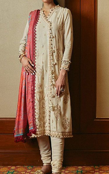 Sana Safinaz Ivory Linen Suit | Pakistani Winter Dresses- Image 1