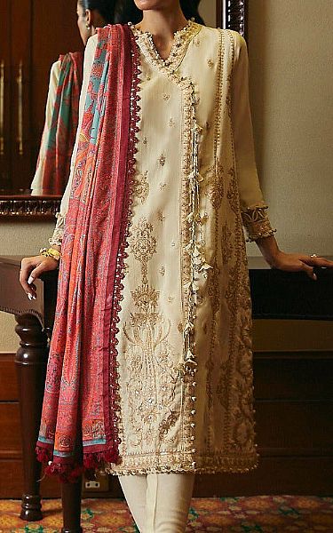 Sana Safinaz Ivory Linen Suit | Pakistani Winter Dresses- Image 2