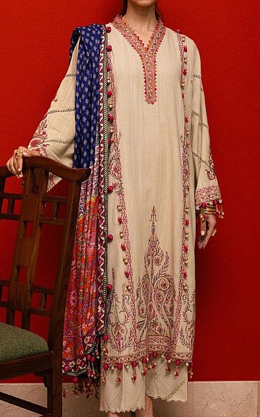 Sana Safinaz Ivory/Maroon Slub Suit | Pakistani Winter Dresses- Image 1