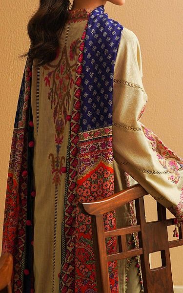 Sana Safinaz Ivory/Maroon Slub Suit | Pakistani Winter Dresses- Image 2