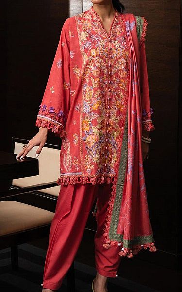 Sana Safinaz Coral Slub Suit | Pakistani Winter Dresses- Image 1