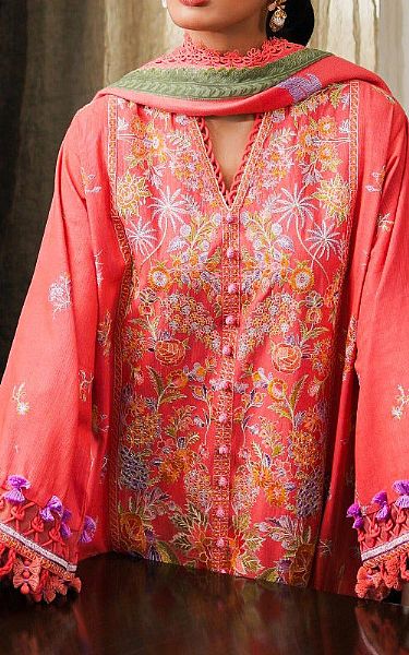 Sana Safinaz Coral Slub Suit | Pakistani Winter Dresses- Image 2