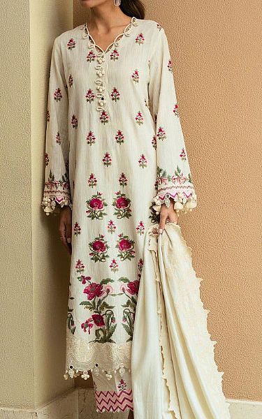 Sana Safinaz White Slub Suit | Pakistani Winter Dresses- Image 1