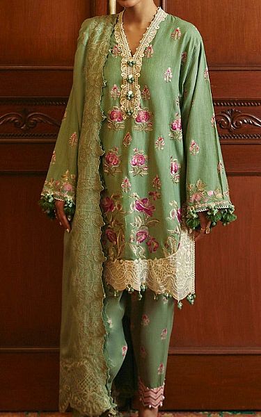 Sana Safinaz Leaf Green Slub Suit | Pakistani Winter Dresses- Image 1