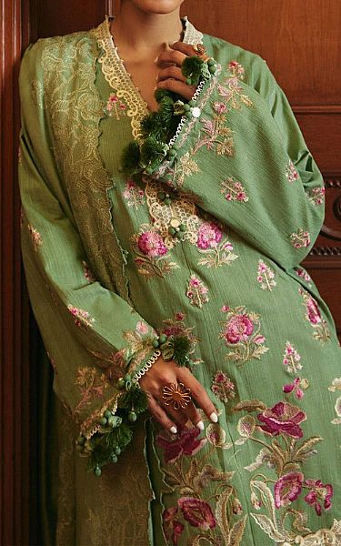 Sana Safinaz Leaf Green Slub Suit | Pakistani Winter Dresses- Image 2