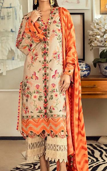 Sana Safinaz Ivory/Orange Slub Suit | Pakistani Dresses in USA- Image 1